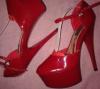 sexy piros tűsarkú női lakkcipő platform cipő