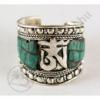 Tibeti OM szimbólumos gyűrű türkiz berakással, 02