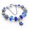 Pandora stílusú virág kristályos karkötő - Sötét kék