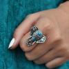 Tibeti ezüst elefántos gyűrű, kék türkiz kővel - állítható